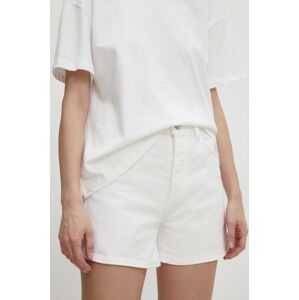 Džínové šortky Answear Lab dámské, bílá barva, hladké, high waist