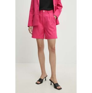 Lněné šortky Answear Lab růžová barva, high waist