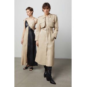 Kožený kabát Answear Lab dámský, béžová barva, přechodný