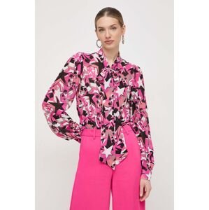 Košile Silvian Heach dámská, růžová barva, regular, s vázaným výstřihem
