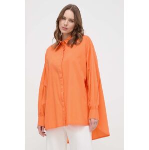 Bavlněná košile Silvian Heach oranžová barva, relaxed, s klasickým límcem