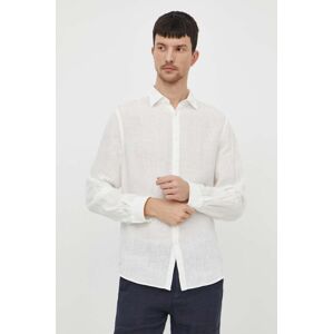 Lněná košile Bomboogie bílá barva, regular, s klasickým límcem, SM6402TLI2