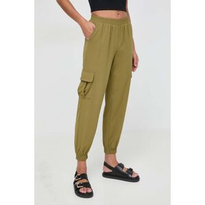 Kalhoty Silvian Heach dámské, zelená barva, kapsáče, high waist