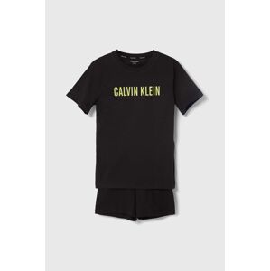 Dětské bavlněné pyžamo Calvin Klein Underwear černá barva, s potiskem