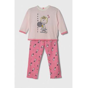 Dětské bavlněné pyžamo United Colors of Benetton x Snoopy růžová barva