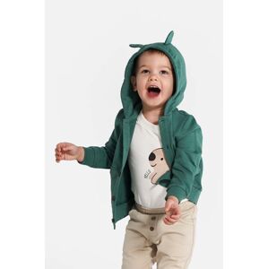 Dětská bavlněná mikina Coccodrillo zelená barva, s kapucí, hladká
