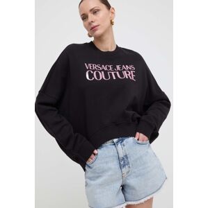 Bavlněná mikina Versace Jeans Couture dámská, černá barva, s kapucí, potiskem, 76HAIG03 CF01G