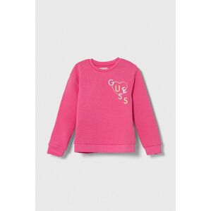 Dětská bavlněná mikina Guess růžová barva, s aplikací