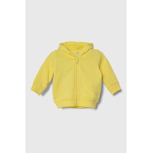 Dětská bavlněná mikina United Colors of Benetton žlutá barva, s kapucí, hladká