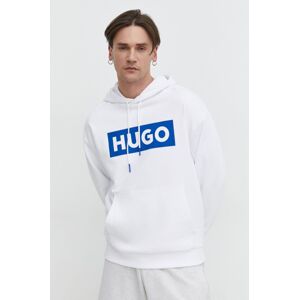 Mikina Hugo Blue pánská, bílá barva, s kapucí, s potiskem