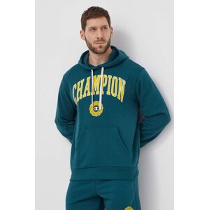 Mikina Champion pánská, zelená barva, s kapucí, s potiskem, 219830