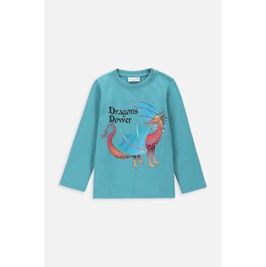 Dětská bavlněná košile s dlouhým rukávem Coccodrillo tyrkysová barva, s potiskem