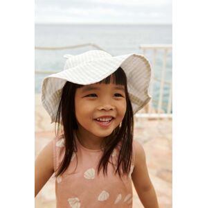 Dětská bavlněná čepice Liewood Amelia Seersucker Sun Hat With Ears fialová barva