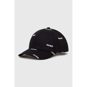 Bavlněná baseballová čepice HUGO černá barva, s potiskem