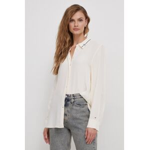 Košile Tommy Hilfiger dámská, béžová barva, regular, s klasickým límcem, WW0WW40549