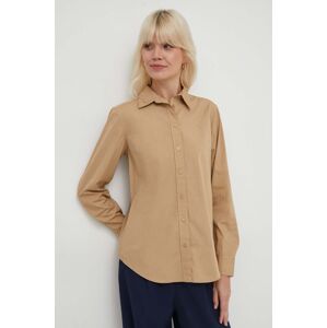 Bavlněná košile Lauren Ralph Lauren béžová barva, regular, s klasickým límcem