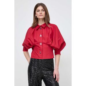 Bavlněná košile Karl Lagerfeld červená barva, relaxed, s klasickým límcem