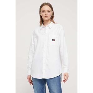 Bavlněná košile Tommy Jeans bílá barva, relaxed, s klasickým límcem
