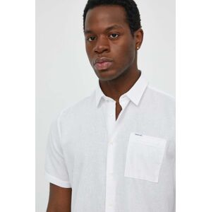 Lněná košile Barbour bílá barva, regular, s klasickým límcem