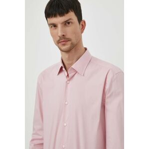 Košile BOSS pánská, růžová barva, slim, s klasickým límcem