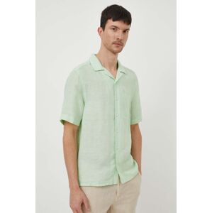 Lněná košile Calvin Klein zelená barva, regular