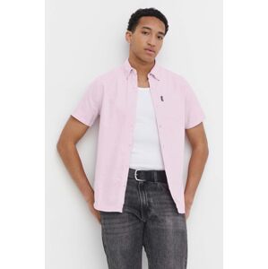 Bavlněná košile Superdry růžová barva, regular, s klasickým límcem