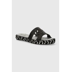 Kožené pantofle Karl Lagerfeld SOUK dámské, černá barva, na platformě, KL81405A