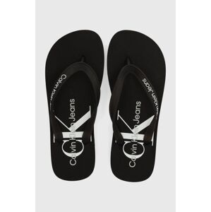 Žabky Calvin Klein Jeans BEACH SANDAL MONOLOGO TPU dámské, černá barva, na plochém podpatku, YW0YW01246