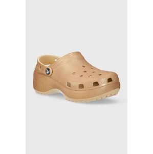 Pantofle Crocs Classic Platform Glitter Clog dámské, zlatá barva, na platformě, 207241