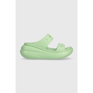 Pantofle Crocs Classic Crush Sandal dámské, zelená barva, na platformě, 207521