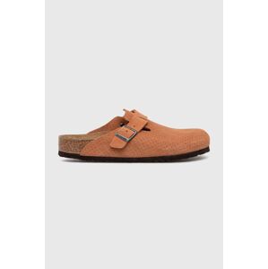 Semišové pantofle Birkenstock Boston pánské, oranžová barva, 1027100