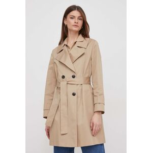 Trench kabát Sisley dámský, béžová barva, přechodný, dvouřadový
