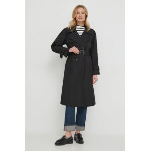 Trench kabát Sisley dámský, černá barva, přechodný, dvouřadový