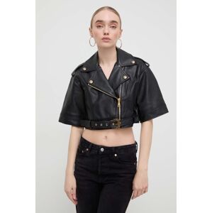 Kožená ramoneska Versace Jeans Couture dámská, černá barva, přechodná, 76HAVP02 CP009