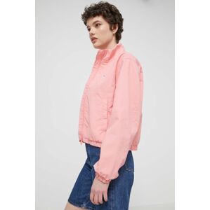 Bunda Tommy Jeans dámská, růžová barva, přechodná