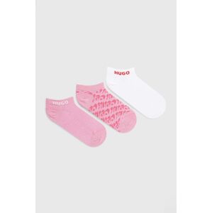 Ponožky HUGO 3-pack dámské, růžová barva