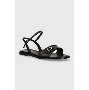Kožené sandály Calvin Klein FLAT SANDAL RELOCK LTH dámské, černá barva, HW0HW01942