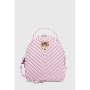 Kožený batoh Pinko dámský, fialová barva, malý, s aplikací, 102530.A1J2