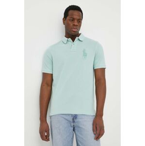Bavlněné polo tričko Polo Ralph Lauren tyrkysová barva, s aplikací