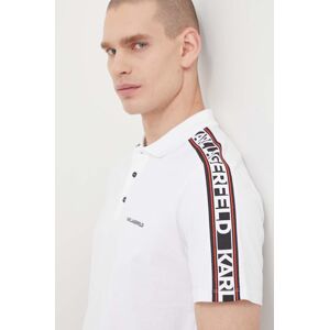 Bavlněné polo tričko Karl Lagerfeld bílá barva, s potiskem