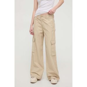 Kalhoty Levi's BAGGY CARGO dámské, béžová barva, široké, high waist
