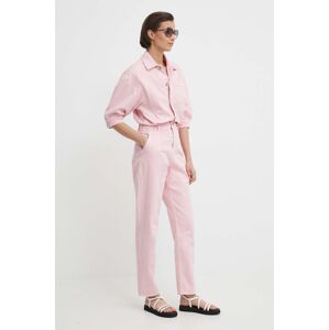 Džínový overal Pepe Jeans růžová barva, s límečkem