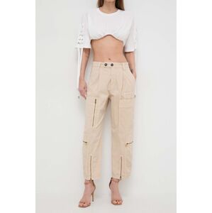 Kalhoty Pinko dámské, béžová barva, kapsáče, high waist, 102947.A1M4