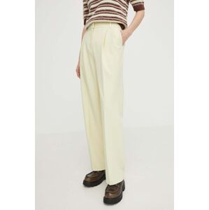 Kalhoty Samsoe Samsoe HAVENY dámské, žlutá barva, jednoduché, high waist, F23300178