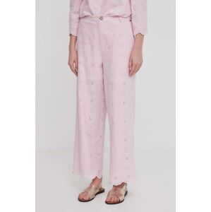 Plátěné kalhoty Pepe Jeans růžová barva, široké, high waist