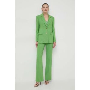 Kalhoty BOSS dámské, zelená barva, jednoduché, high waist
