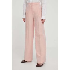 Kalhoty s příměsí lnu Barbour růžová barva, high waist