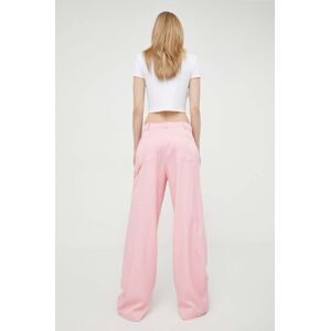Kalhoty Moschino Jeans dámské, růžová barva, široké, high waist