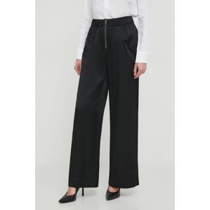 Kalhoty Sisley dámské, černá barva, široké, high waist