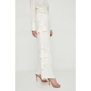 Kalhoty Sisley dámské, béžová barva, široké, high waist